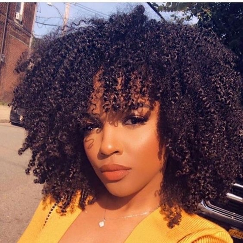 Kinky Curly Wig With Bangs Machine-made Wig For Black Women